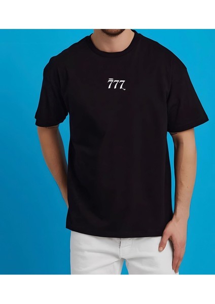 777 Yazı T-Shirt Erkek Kadın Tişört Oversize Tşört