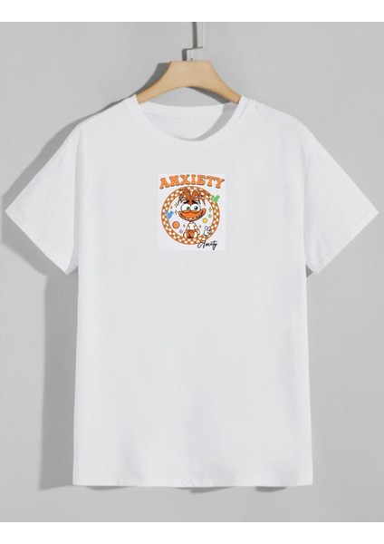 Beyaz Ters Yüz Karakterleri Ön Arka Baskılı Oversize Unisex Tshirt fiyatları