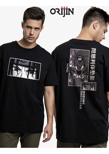 Naruto Itachi Ön Arka Baskılı Siyah Tshirt