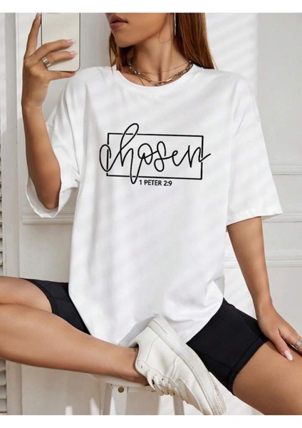 Chosen Baskılı Oversize %100 Pamuk T-Shirt modelleri