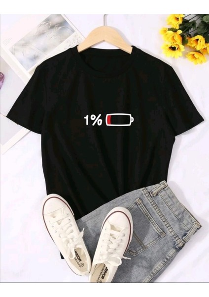Siyah % 1 Baskılı Oversize Tshirt