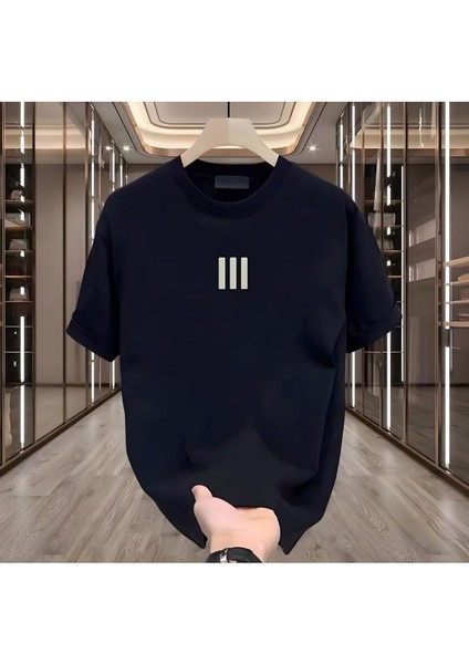 3 Çizgi Baskılı Siyah Erkek Tshirt