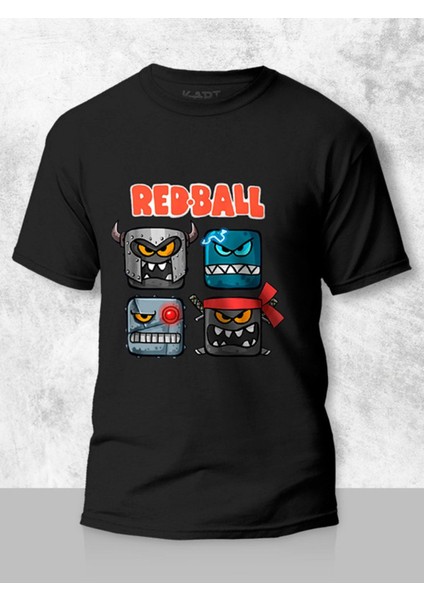 Baskılı Tişört, Red Ball 4 Mobil Oyun Baskı Tasarımlı Kişiye Özel Tişört Siyah & Beyaz