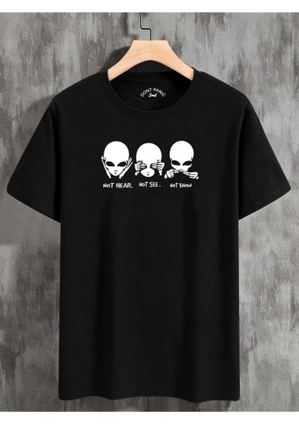 Unisex Oversize T-Shirt Not Hear Ön Baskılı Siyah