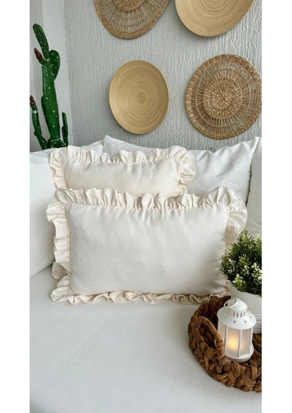 Vintage Fırfırlı Ekru Açık Krem Kırlent Kılıfı 1AD fiyatları