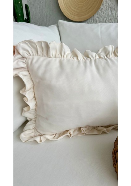 Vintage Fırfırlı Ekru Açık Krem Kırlent Kılıfı 1AD modelleri