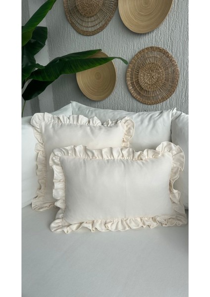 Vintage Fırfırlı Ekru Açık Krem Kırlent Kılıfı 1AD indirimleri