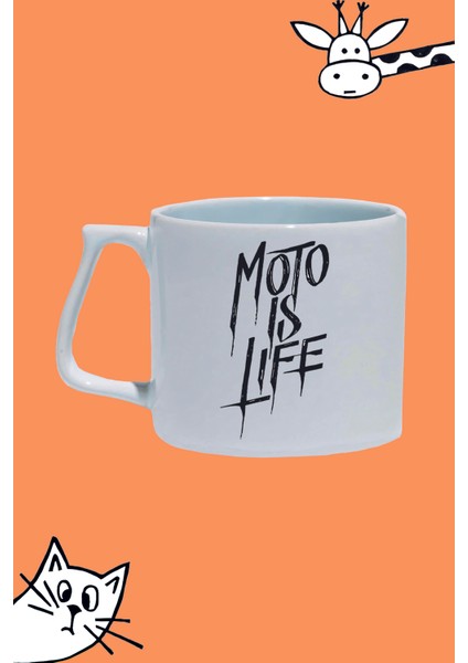 Moto Is Life Motor Hayattır Tasarım Baskılı Beyaz Lüks Sap Kupa Bardak