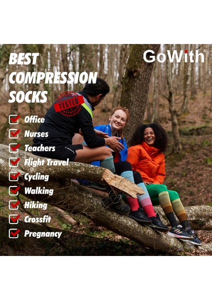 Bambu Renkli Dikişsiz Diz Boyu 15-20 mm Hg Basınçlı Kompresyon Çorap 3590