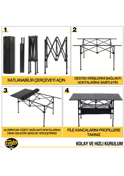 Funky Chaırs Family Large Katlanabilir Alüminyum Kamp Masası (95X55X68CM) - Siyah