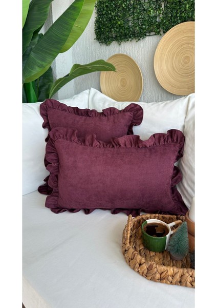 Vıntage Fırfırlı Mürdüm Kırlent Kılıfı 1 Ad