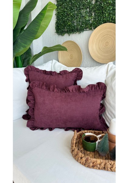 Vıntage Fırfırlı Mürdüm Kırlent Kılıfı 1 Ad indirimleri