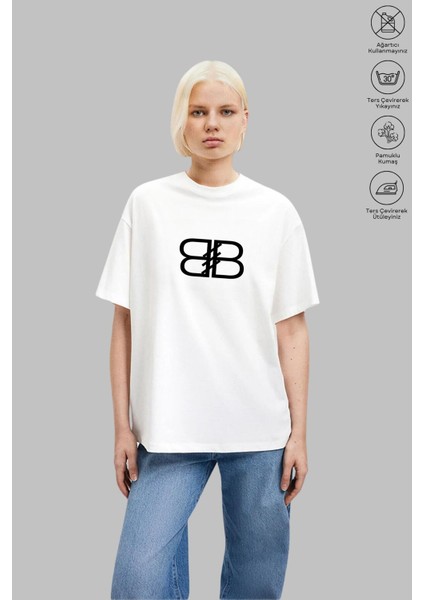 Mono Collectıon Oversize Bisiklet Yaka Pamuk B Harfi Baskılı Kısa Kollu Tişört fiyatları