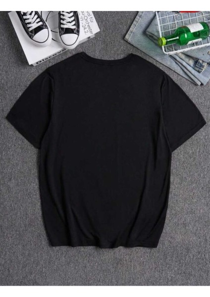 Sadness Baskılı Bisiklet Yaka Oversize Siyah Tişört modelleri