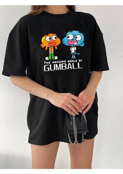 Unisex Rahat Kesim Gumball Karakter Oversize T-Shirt