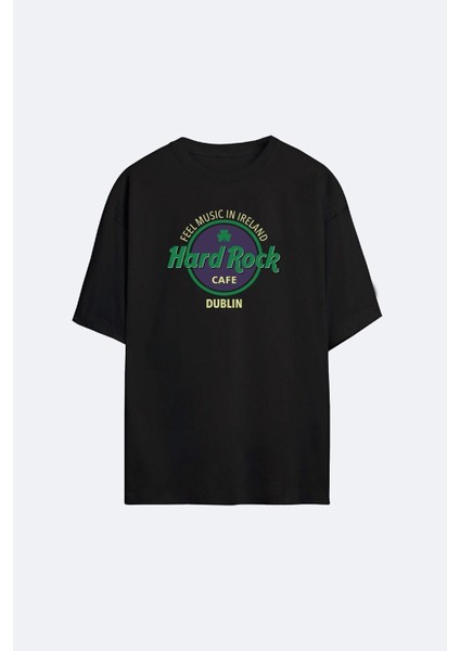 Siyah Oversize Green Hard Rock T-Shirt