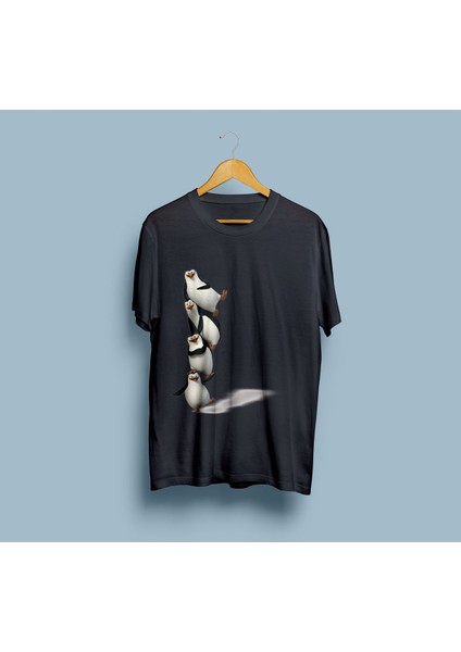 Oversize Madagaskar Penguen Tasarım Unisex T-Shirt