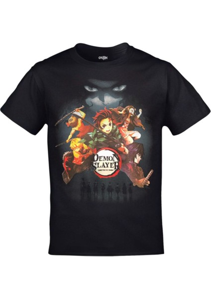 Demon Slayer Kimetsu No Yaiba Anime Ön Arka Baskılı Siyah Tshirt