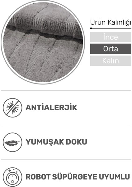 Ivona Gri Geometrik Çizgili Tozumaz Yumuşak Tuşeli Salon Halısı | Antialerjik ve Dayanıklı Kesme Halı