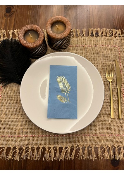 Gold Yaldızlı Mavi Palmiye Peçete 16 Adet