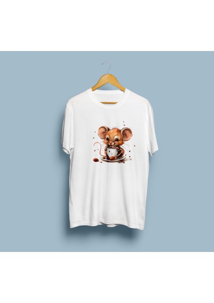 Oversize Sevimli Fare ve Kahve Tasarım Unisex T-Shirt