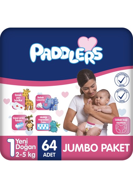 Bebek Bezi 1 Numara Yenidoğan 64 Adet (2-5 Kg) Jumbo Paket