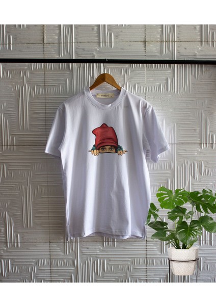 Kırmızı Şapkalı Kız Baskılı Bisiklet Yaka T-Shırt