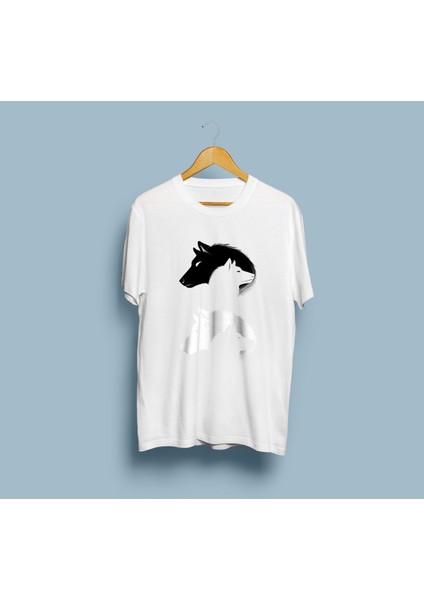 Oversize Wolf Couple / Çift Kurt Tasarım Unisex T-Shirt