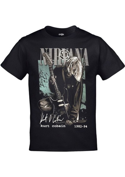 Nirvana Kurt Cobain 1982-94 Baskılı Siyah Tshirt