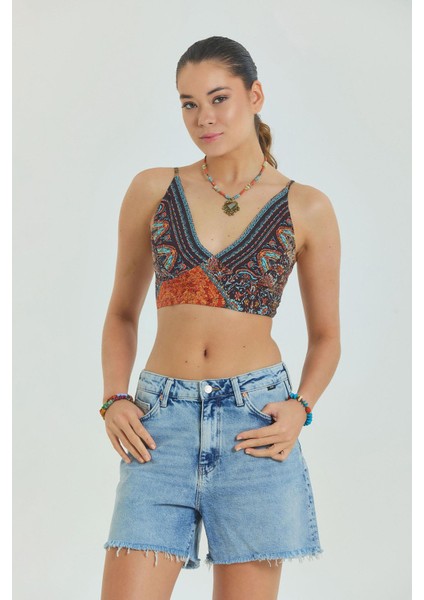 Bağcıklı Sırtı Açık Ayarlanabilir Crop Bluz
