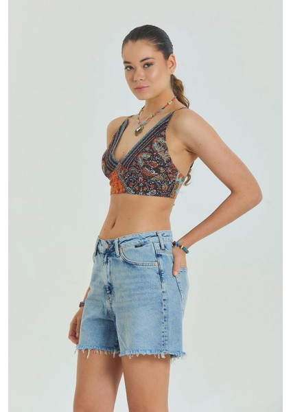 Bağcıklı Sırtı Açık Ayarlanabilir Crop Bluz