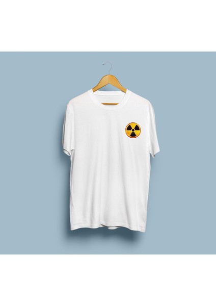 Oversize Radyoaktif Nükleer Tehlike Tasarım Cep Logo Unisex T-Shirt