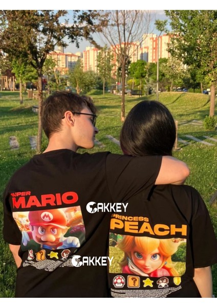 14 Şubat Sevgililer Günü Super Mario&princess Peach Baskılı Couple Çift T-Shirt