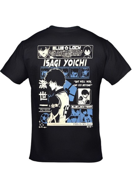 Blue Lock Isagi Yoichi Ön Arka Baskılı Siyah Tshirt