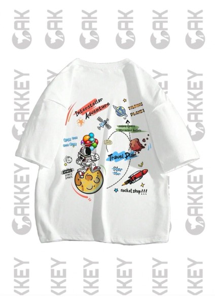 Astronot Baskılı Oversize T-Shirt