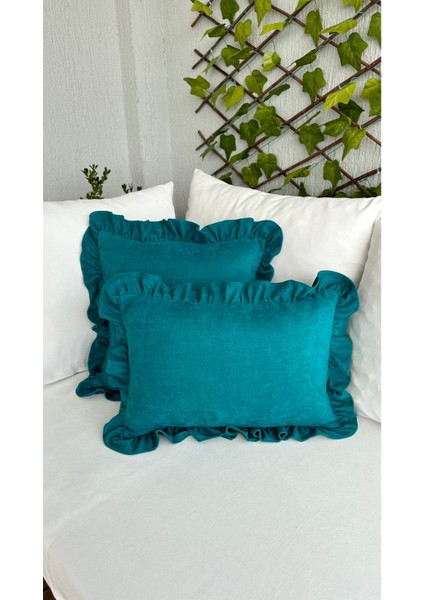 Vıntage Fırfırlı Petrol Yeşili Kırlent Kılıfı 1AD modelleri