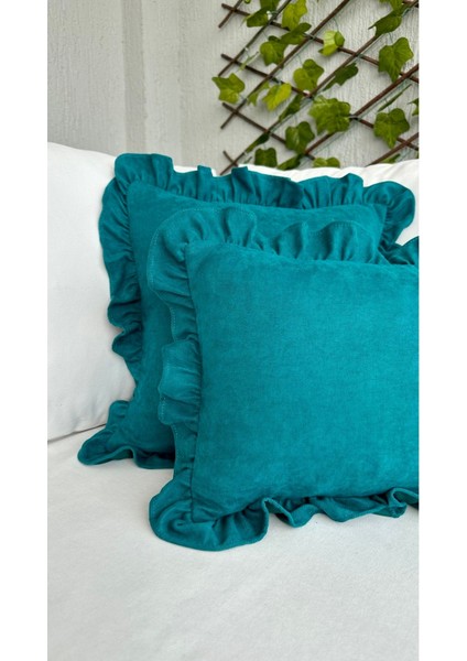 Vıntage Fırfırlı Petrol Yeşili Kırlent Kılıfı 1AD fırsatları