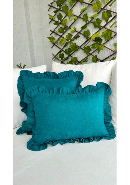 Vıntage Fırfırlı Petrol Yeşili Kırlent Kılıfı 1AD indirimleri