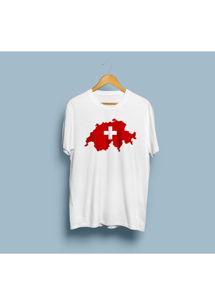 Oversize Switzerland / Isviçre Bayrağı ve Haritası Tasarım Unisex T-Shirt