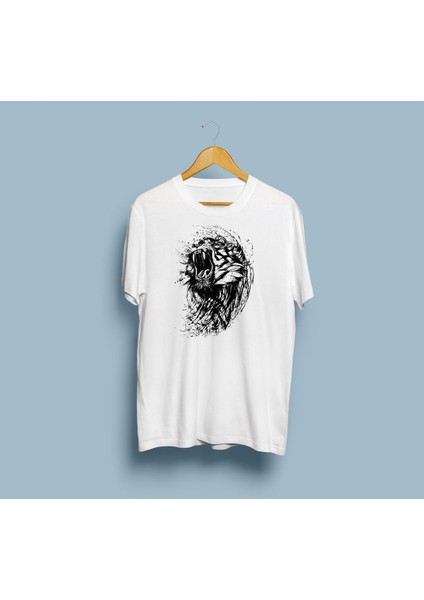 Oversize Siyah Aslan Tasarım Unisex T-Shirt