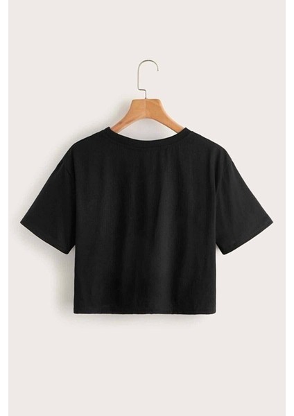 Griland Kadın Siyah The End Baskılı Oversize Crop Top modelleri