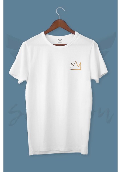 Oversize Unısex Crown Baskılı Tişört Beyaz