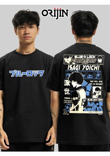 Blue Lock Isagi Yoichi Ön Arka Baskılı Siyah Tshirt