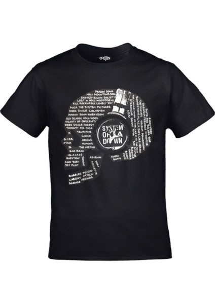 Siyah System Of A Down Kurukafa Müzik Baskılı T-Shirt