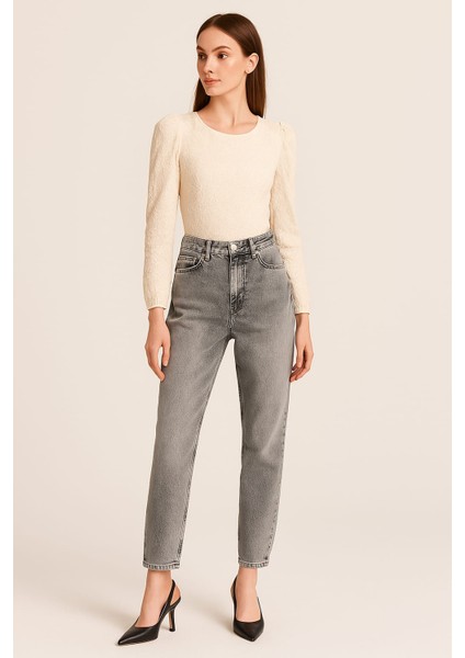 Yüksel Bel Füme Kadın Mom Jean