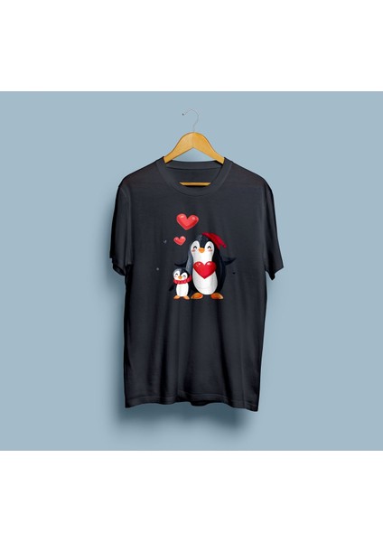 Oversize Kalpli Penguenler Tasarım Unisex T-Shirt