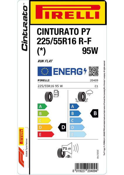 225/55R16 95W Cinturato P7 (*) R-F Oto Yaz Lastiği (Üretim: 2025)