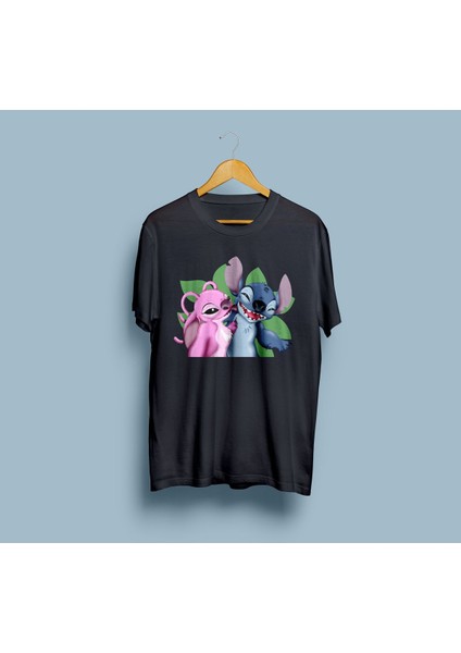 Oversize Stitch And Angel Tasarım Unisex T-Shirt