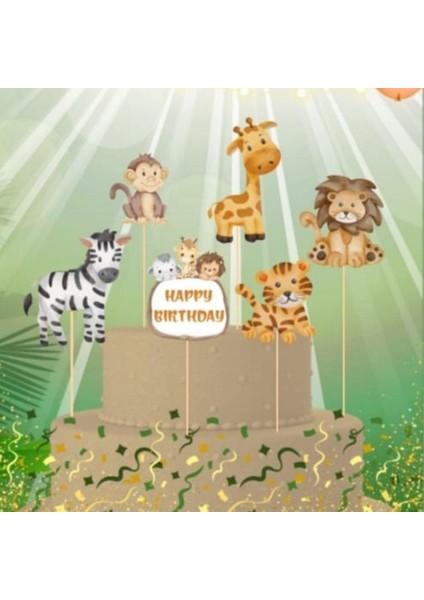 Safari Temalı Karton Pasta Süsü