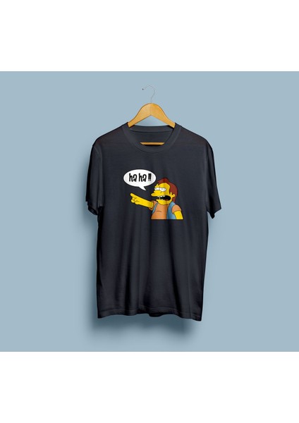 Oversize Karikatür Ha Ha! Tasarım Unisex T-Shirt